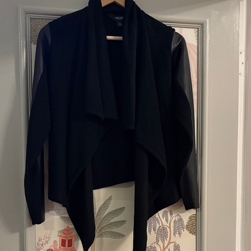 Simply Vera Vera Wang Black Cardigan with faux Leather Sleeves